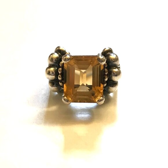 Lagos Glacier Caviar Emerald Cut Citrine Ring Womens 5 Sterling Silver Gold M - Picture 13 of 14